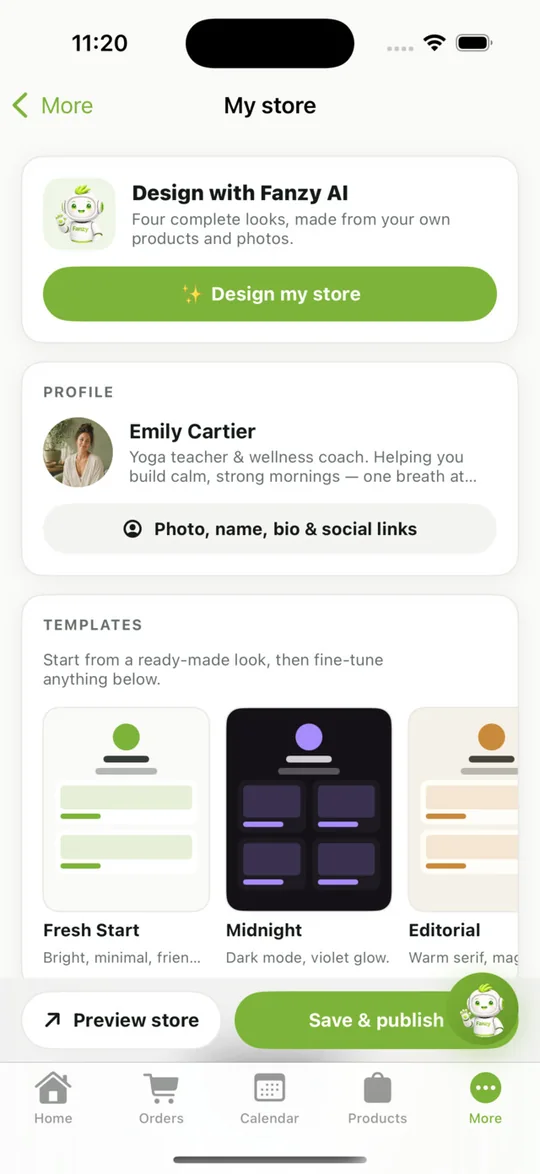 The store.fan app: design your store with Fanzy AI and templates
